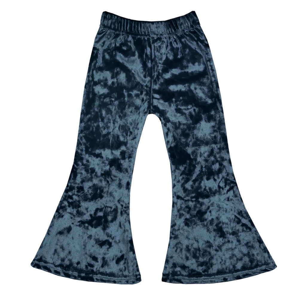 Indigo Blue Crushed Velvet Little Girl's Bell Bottoms